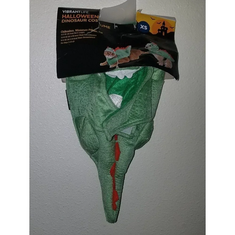 NEW Dinosaur Costume 2-Pc Pet Size XS Cat Dog (5-10 lbs) Halloween Vibrant Life